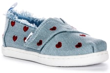 Toms Tiny Alpargata Denim Embroidered Trainer Girl Shoes Blue Red UK 6 - 10