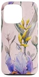 Coque pour iPhone 13 Pro Fleurs d'iris élégantes sur rose pâle