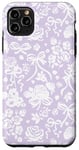 Coque pour iPhone 11 Pro Max Coquette Dentelle Blanche sur Mauve avec Noeuds et Roses Preppy