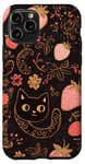 Coque pour iPhone 11 Pro Marron Pop Art Paisley Mignon Rose Fraise Chat Imprimé