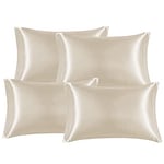 EHEYCIGA Satin Pillow Cases 4 Pack Beige, Silky Pillowcases for hair and skin with Envelope Closure, Standard Size, 50x75 cm