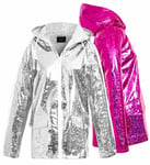 Womens Rain Mac Waterproof Raincoat Sliver Pink Jacket Plus Size 18 - 24