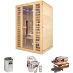 Sauna HOLL's - Venus 2 places - Hybride Vapeur & Infrarouge Dual Healthy -  Pack accessoires Premium pour sauna traditionnel Seau &