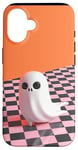 Coque pour iPhone 16 Ghost Pastel Goth Halloween Decor Orange à carreaux