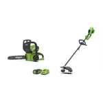 Greenworks Débroussailleuse GD40BC et tronçonneuse G40CS30 (Li-Ion 40V 40cm/25cm largeur de coupe 5300 rpm 4,3 m/s vitesse de la chaîne 30cm longueur de sabre avec batterie et chargeur 2Ah)