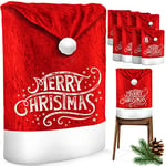 KESSER® Lot de 8 Housses de Chaise de Noël de qualité supérieure - Bonnet de Père Noël - Décoration de Noël pour chaises - Housse de Chaise au Design de Noël - Merry Christmas