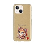 Coque pour Iphone 13 paillettes dore chat samourai et coeur