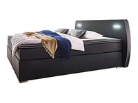 Lit à sommier à Ressorts Atlantic Home Collection REX140-LED04 avec éclairage LED et surmatelas, Noir, 140 x 200 cm