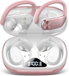 Écouteurs Bluetooth sans Fil, 2023 Nouvelle Casque Bluetooth sans Fil Hi-FI Stéréo avec Mic, 48 Heures Durée de Lecture avec Écran LED, IP7 Étanches Oreillette Bluetooth pour Sport (Or Rose)