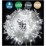 Hengda Guirlande Lumineuse LED 20M 200 LEDs IP44 CREE BLANC 8 MODES LIGUALE IP44 Fête Jardin Intérieur Extérieur Décoration Éclairage de Noël