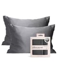 Kitsch 100% Satin Pillowcase with Zipper, Softer Than Silk Pillowcase for Hair & Skin, Cooling Pillow case, Satin Pillow Case Cover (Standard/Queen (2 Pack), Charcoal)