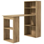 HOMCOM Bureau Informatique avec étagère de Rangement Bureau d'angle 120L x 55l x 120H cm bibliothèque adjacente Multi-rangements Chêne