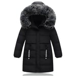 Tilozs Fille Manteau d'Hiver Chaud Veste Enfant Doudoune mi Long Coupe Vent Parka mit Capuche Fourrure, Noir, 9-10 ans(Taille du fabricant：140)