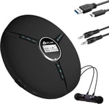 Discman Lecteur CD Portable avec Batterie Intégrée + Écouteurs Fusion - Mini Walkman CD, Baladeur CD Compact, Compatible avec CD-R, CD-RW et MP3 [NOUVEAUTÉ 2024] - Noir