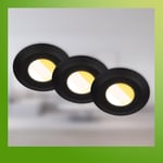 BRILONER - Lot de 3 spots LED encastrables 230V salle de bain Boîtier 50% recyclé, changement de température de couleur, dimmable, IP44, Ra90, LED Spot, plat, 68mm, 90x30mm (DxH), noir