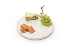 Artesà Round Marble Cheese Board / Serving Platter with Decorative 'ENJOY' Lettering, 25.5 cm (10 Inch) - White