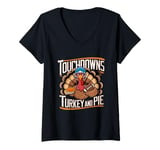 Womens Touchdowns Turkey and Pie Thanksgiving American Football V-Neck T-Shirt