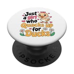 Just a Girl Who Quacks Up for Ducks Cute Cartoon Design PopSockets Adhesive PopGrip