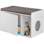 Relaxdays Armoire pour chat avec assise, 2 en 1 meuble litière et banc, HLP : 45,5 x 75 x 43 cm, blanc/gris