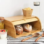 Large Bread Bin Bamboo Wooden Roll Top Bread Bins Kitchen Food Storage Breakfast