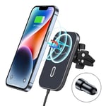 15W Chargeur Induction Voiture avec Allume Cigare USB C Charge Rapide, Chargeur sans Fil Voiture Rotation 360° Support Téléphone Voiture Compatible avec iPhone 15/14/13/12/Pro/Pro Max/Mini