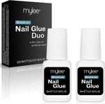 Mylee Brush on Nail Glue Duo 2x 8ml - Extra Strong Clear Nail Glue with Brush Ti