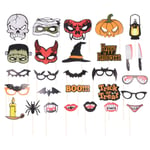 Amosfun 28pcs Halloween Photo Booth Props Kit Bat Witch Pumpkin Ghost Trick or Treat props Funny Photography Props Selfie Accessories