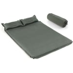 Matelas de Camping Autogonflant 2 Personnes avec 2 Oreillers 187x131x4 CM et Sac Portable en PVC Imperméable pour Randonnées Vert Maison Chic