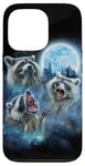 Coque pour iPhone 13 Pro Cosmic Raccoon Trio hurlant sous la galaxie glacée au clair de lune