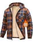 heekpek Sweat a Capuche Homme Vestes Doublées en Polaire Blouson Hiver Manteau Sherpa Chaud Hoodies Sweatshirt Chemises à Carreaux Zippées en Flanelle pour Le Travail à L'extérieur, Orange, XXL