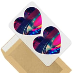 2 x Heart Stickers 10 cm - Retro Record Player Vinyl Music #46258