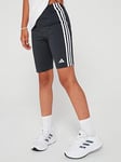 adidas Junior Girls Train Essentials 3 Stripe Bike Shorts - Black/White, Black/White, Size 11-12 Years