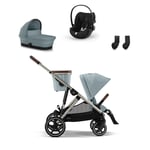 cybex GOLD i-Size Black Gazelle S Taupe Sky Blue barnvagn inkl. Gazelle S Cot Sky Blue liggdel, Cloud G bilbarnstol Moon och Gazelle S adapter