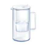 AQUAPHOR Glass White Water Filter Jug - Take to Table Premium Glass Design Jug with Easy-Fill Flip-Open Lid, 2.5L Capacity, 1 X MAXFOR+ Filter Included, Reduces Limescale, Chlorine & Microplastics.