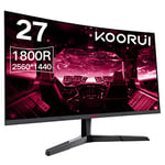 KOORUI 27'' Ecran PC Gaming Incurvé 1800R, Moniteur PC Dalle VA, Résolution QHD (2560X1440), 144HZ, 1MS, DCI-P3 85%, Lunette Ultra-Mince, Inclinaison réglable, Prend en Charge HDMI/DP