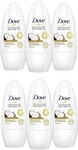 6 x Dove Roll-on 50ml Coconut and Jasmine 48H Anti-Perspirant