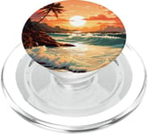 Boho Sun Sunset Tropical Palm Tree On The Beach Waves Sand PopSockets PopGrip for MagSafe