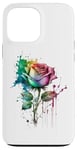 Coque pour iPhone 13 Pro Max Peint Rose Arc-en-ciel Rose Dégoulinant Peinture Pétales Arc-en-ciel