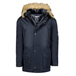 Geographical Norway Abiosaure Men Distribrands - Veste Chaude Homme Impermeable - Manteau Epais Capuche Fourrure Outdoor - Blouson Coupe Vent Hiver Doublure Exterieur (Marine S)