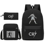 Fotbollsstjärna C Ronaldo Cr7 tryckt ryggsäck runt studentens tredelad ryggsäck. Black 1 Backpack pencil case