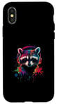 iPhone X/XS Colorful Artistic Racoon Headphones Wild Animals Wash Bear Case