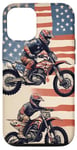 Coque pour iPhone 13 Pro Dirt Bike Racing Motocross Drapeau US Vintage Dirt Track