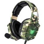 Casque de jeu pour PS4 Xbox One PS5 Sega Dreamcast PC PS2 Casque de jeu a r¿duction de bruit sur l'oreille avec microphone et amp; Lumiere LED-Camo Vert_XINENGJI