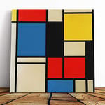 Big Box Art Canvas Print Wall Art Piet Mondrian Lithograph | Mounted and Stretched Box Frame Picture | Home Decor for Kitchen, Living, Dining Room, Bedroom, Hallway, Muli-Colour, 20x20 Inch