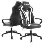 bigzzia Chaise Bureau Ergonomique Fauteuil Bureau Support Lombaire, Cuir PU Fauteuil Gaming Racing Chaise de Gaming Hauteur Réglable pour Adultes, Enfants (Blanc)