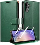 Tenphone Coque Pour Samsung Galaxy A54 5g + 2 Pièces Verre Trempé, Etui Protection Housse Premium En Cuir Pu, Antivol, Fermeture Magnétique Flip Case Pour Samsung A54 5g - Vert