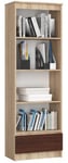 Bibliothèque de bureau AKORD R60 Chêne Sonoma 60 cm 1 tiroir façade Wengé 4 étagères 60x35x180 cm