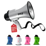 Pyle Haut-Parleur Mégaphone Portable avec Sirène ,Mégaphone Porte-Voix, Fonctionnant sur Piles, Puissance de 30 Watts, Microphone, 2 Modes, Sonorisation PA et Poignée Pliable ,Argenté