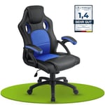 Juskys Chaise de Bureau Montreal Racing Chaise de Bureau Ergonomique réglable en Hauteur et rembourrée Chaise pivotante Chargeable 120 kg Chaise de Jeu PC (Bleu) (52D x 47W x 111H cm)