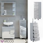 Armoire midi Chiffonnier Meuble de salle de bains Ilias blanc brillant Vicco